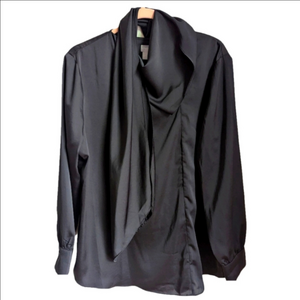 CHICO'S Black Satin Feminine Chic Classic Shawl Long Sleeves Blouse Size 3 / XL